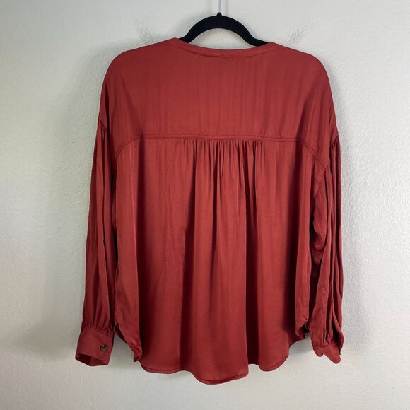 Pilcro Womens Medium Darrah Button Down Blouse Long Sleeve Rust Shirt - Picture 11 of 12